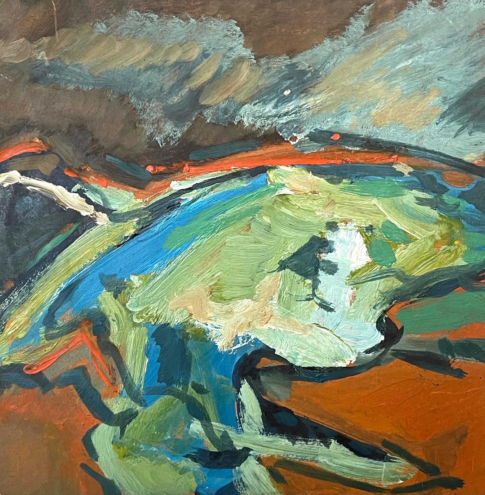 Abstract Vintage Original Danish Mid Century Signed Oil On Plate Painting From The 1970s In Strong Colours photo furniture