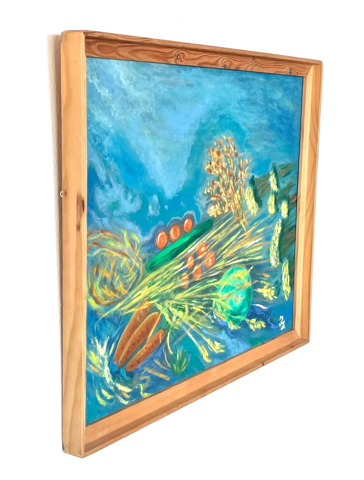 Original Vintage Danish Signed Oil Painting From The 1970s With Still Life Motive Of Vegetable And Fruit photo buy