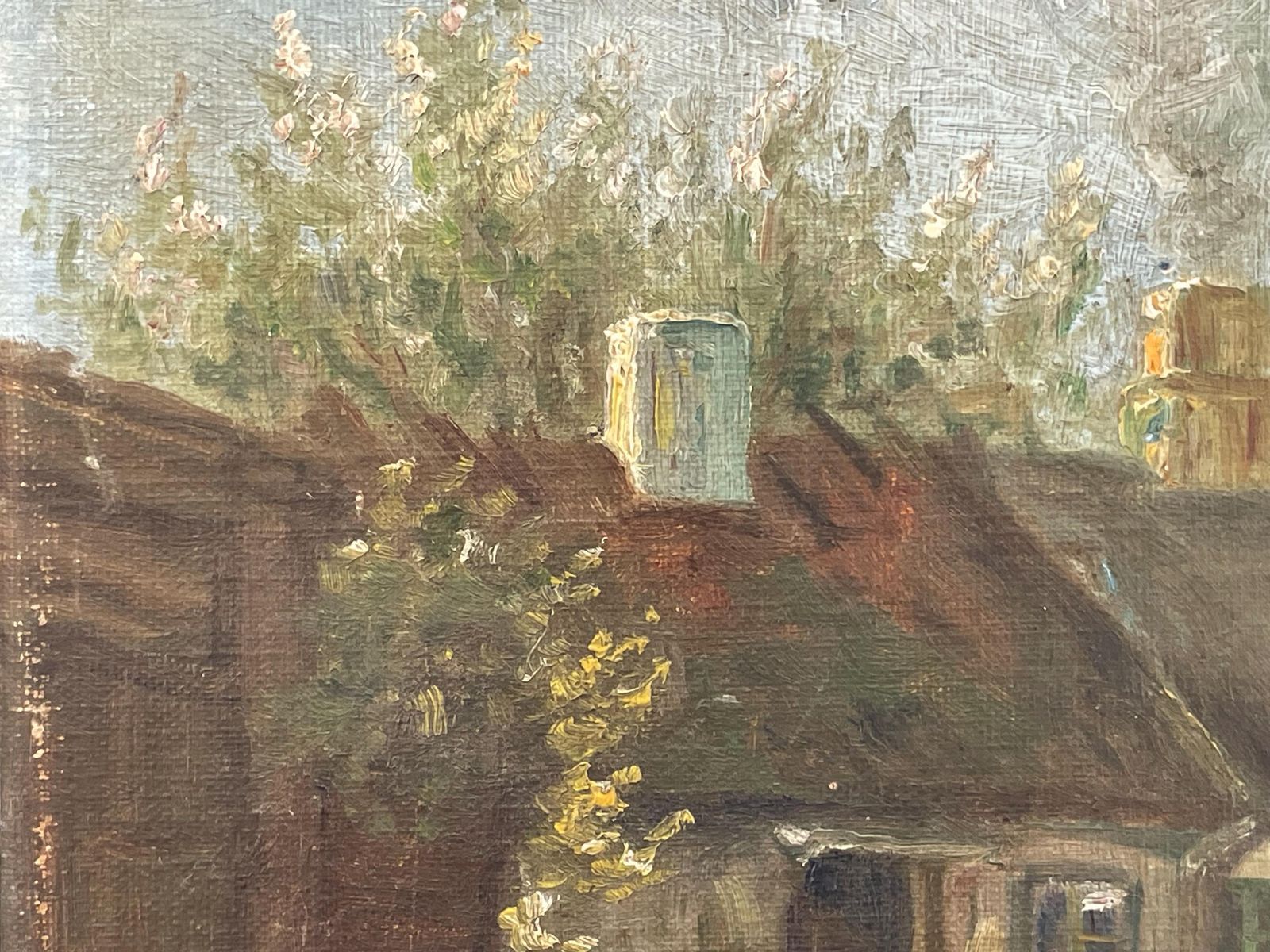 Danish Antique Early 20th Century Signed Oil On Canvas Painting With Motive Of Children Playing At A Farm In Valby, Copenhagen photo Art