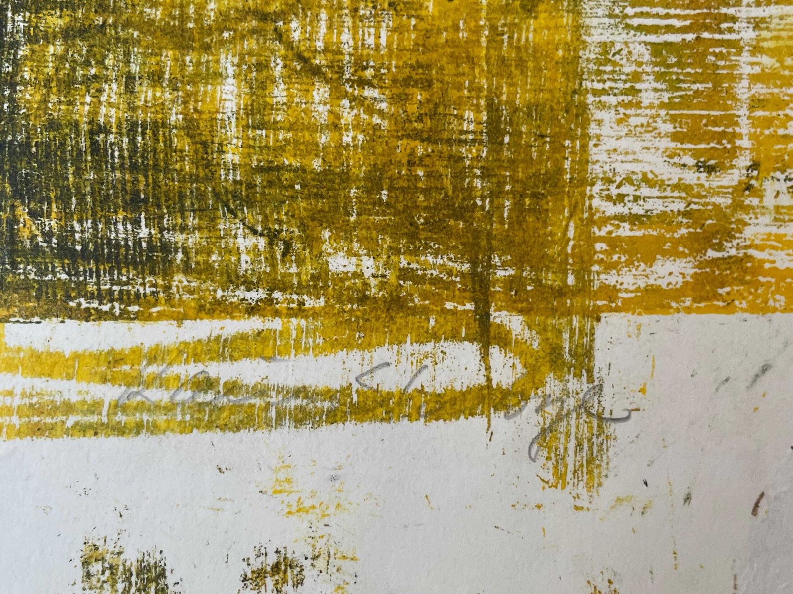 Vintage Original Postmodern Signed Print With Oil Chalk Drawing From Denmark In Strong Yellow And Black Colours And Abstract Style photo for sale