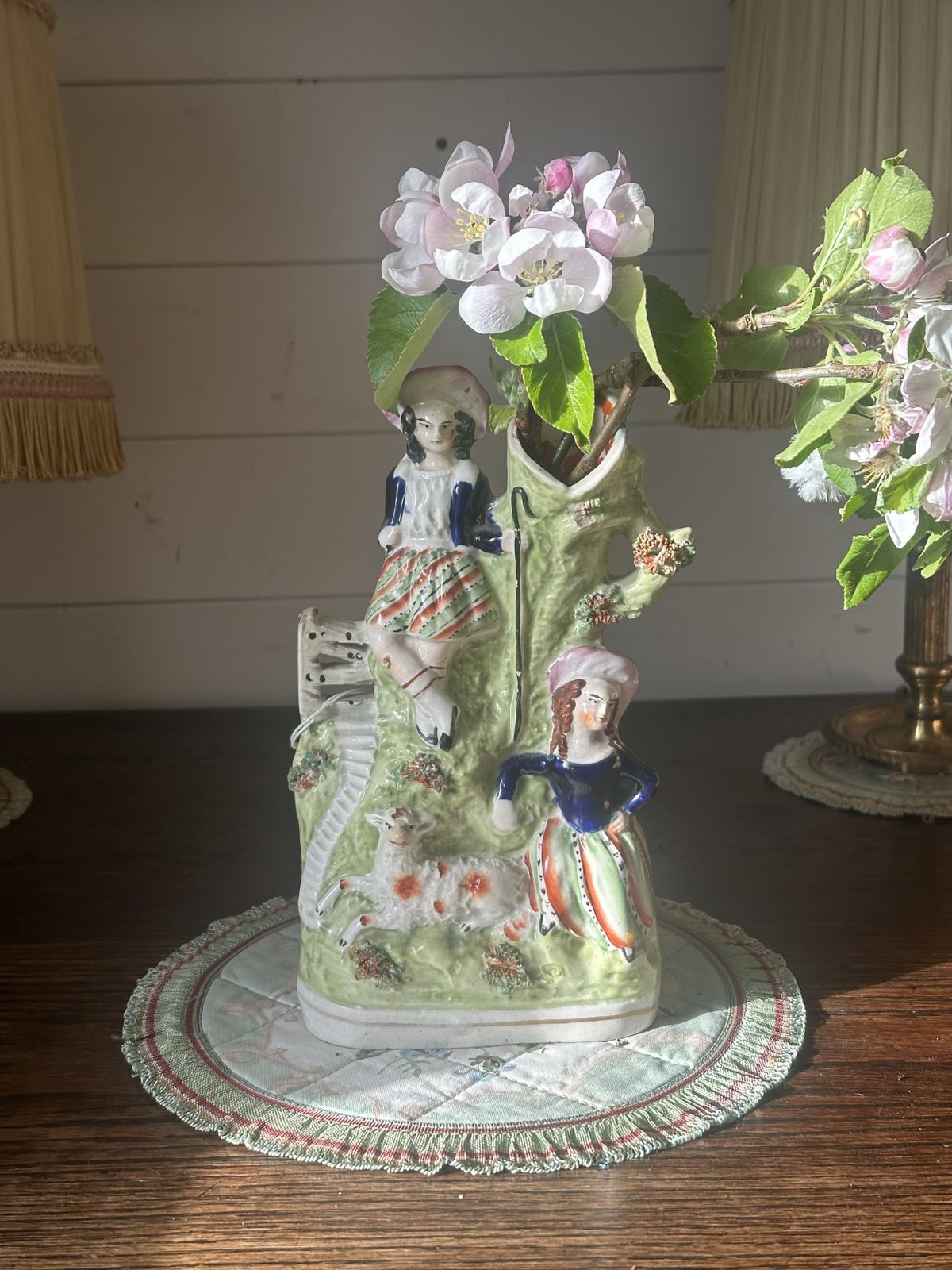 Pretty Antique Staffordshire Ware Slip Vase