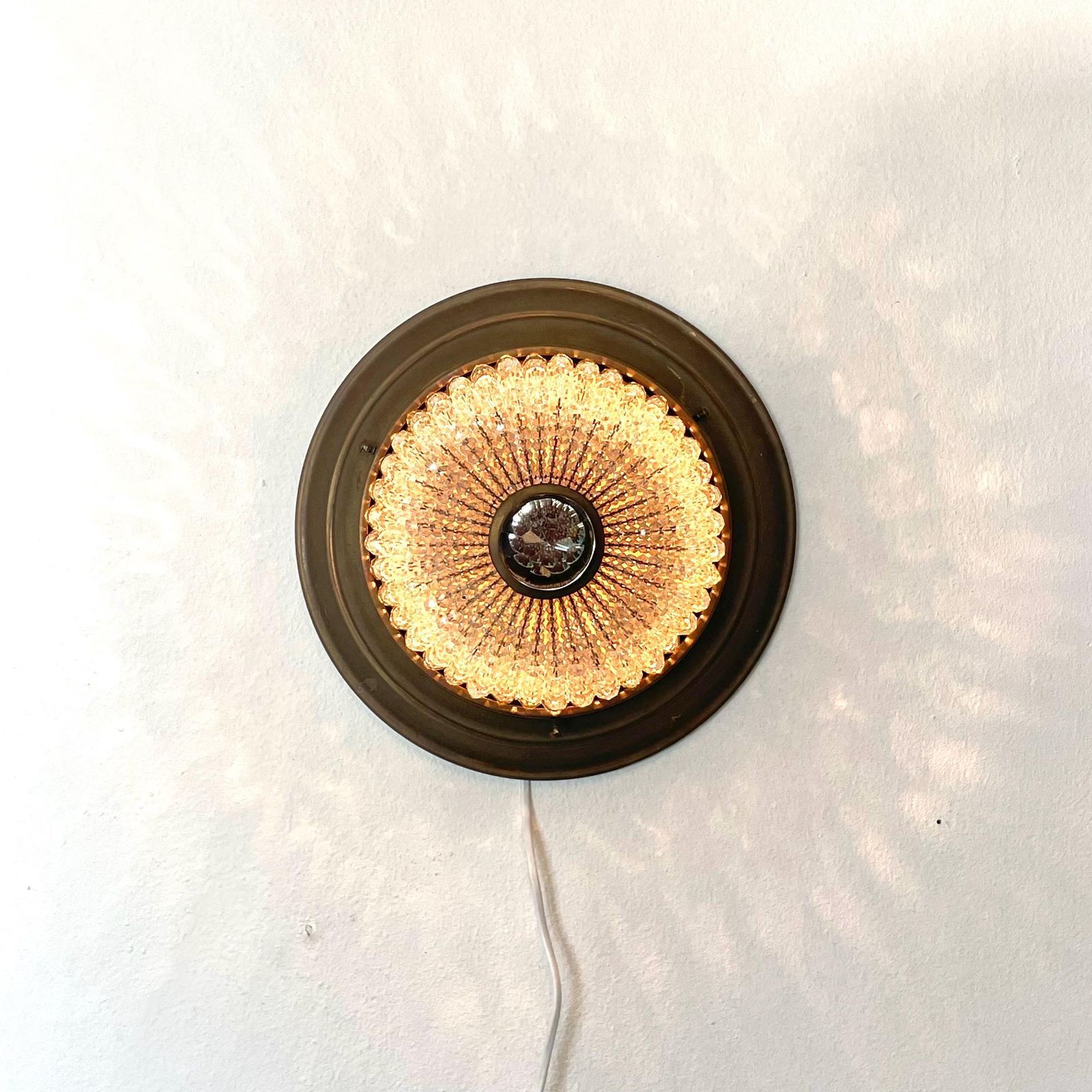 Exclusive Antique Art Deco Crystal Cut Glass Bead And Patinated Brass Flush Mount Ceiling Or Wall Light In Elegant Design And Beautiful Glow photo Lighting