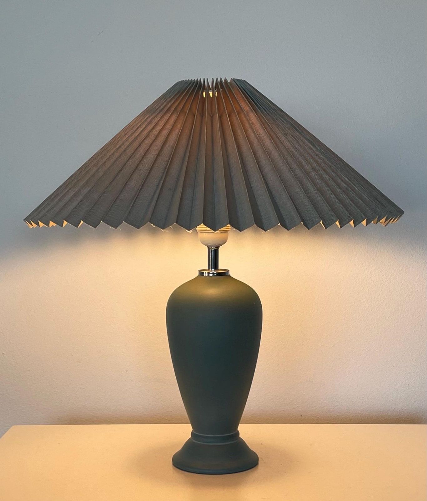 Vintage 1980s Danish Ceramic Table Lamp In Pale Turquoise With Turquoise Pleated Shade   Design From Odreco Denmark photo 231.0