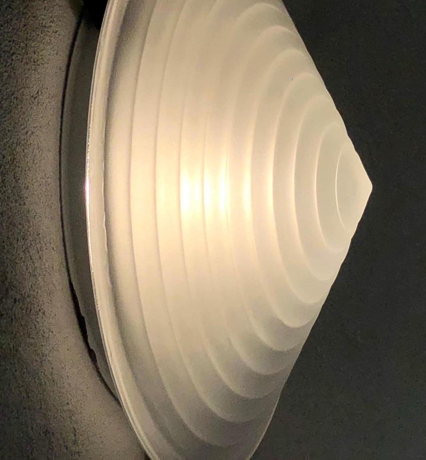 Danish Postmodern Vintage 1980s Wall Lamp In Frosted Glass With Grooves And Black Plastic Details   Design By Fleid Belysning photo for sale