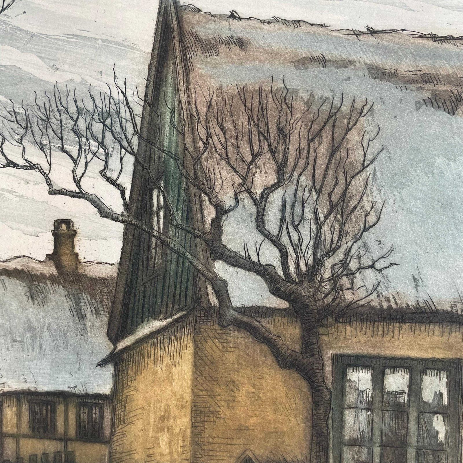 Early 20th Century Danish Handcoloured Etching From The 1930s By Peder Møller (1890 1961) With Motive Of Town House photo 207.0