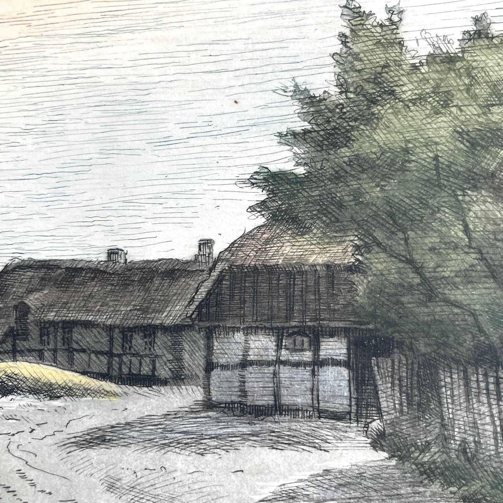 Early 20th Century Danish Handcoloured Etching From The 1930s By Peder Møller (1890 1961) With Motive Of Small Farm photo 207.0