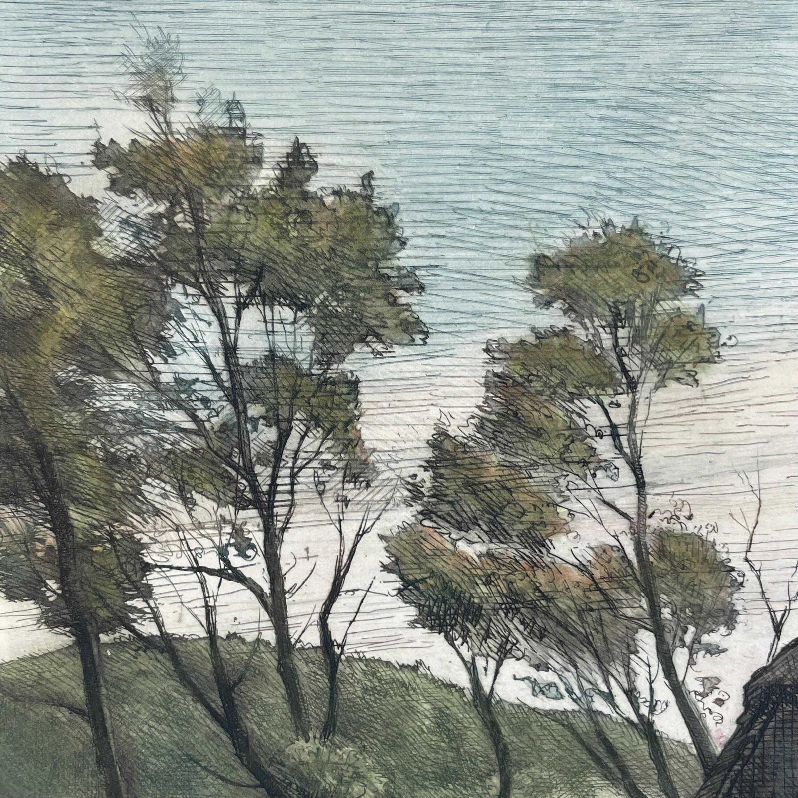Early 20th Century Danish Handcoloured Etching From The 1930s By Peder Møller (1890 1961) With Motive Of Small Farm photo buy