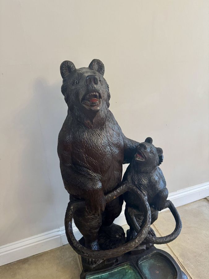 Fantastic Quality Large Antique Black Forest Carved Bear Double Stick Stand photo Home Decor