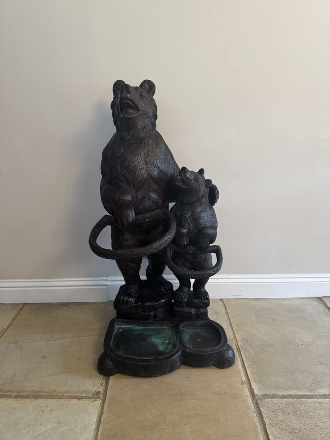 Fantastic Quality Large Antique Black Forest Carved Bear Double Stick Stand
