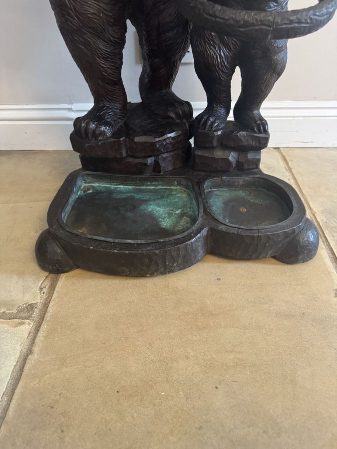 Fantastic Quality Large Antique Black Forest Carved Bear Double Stick Stand photo vintage