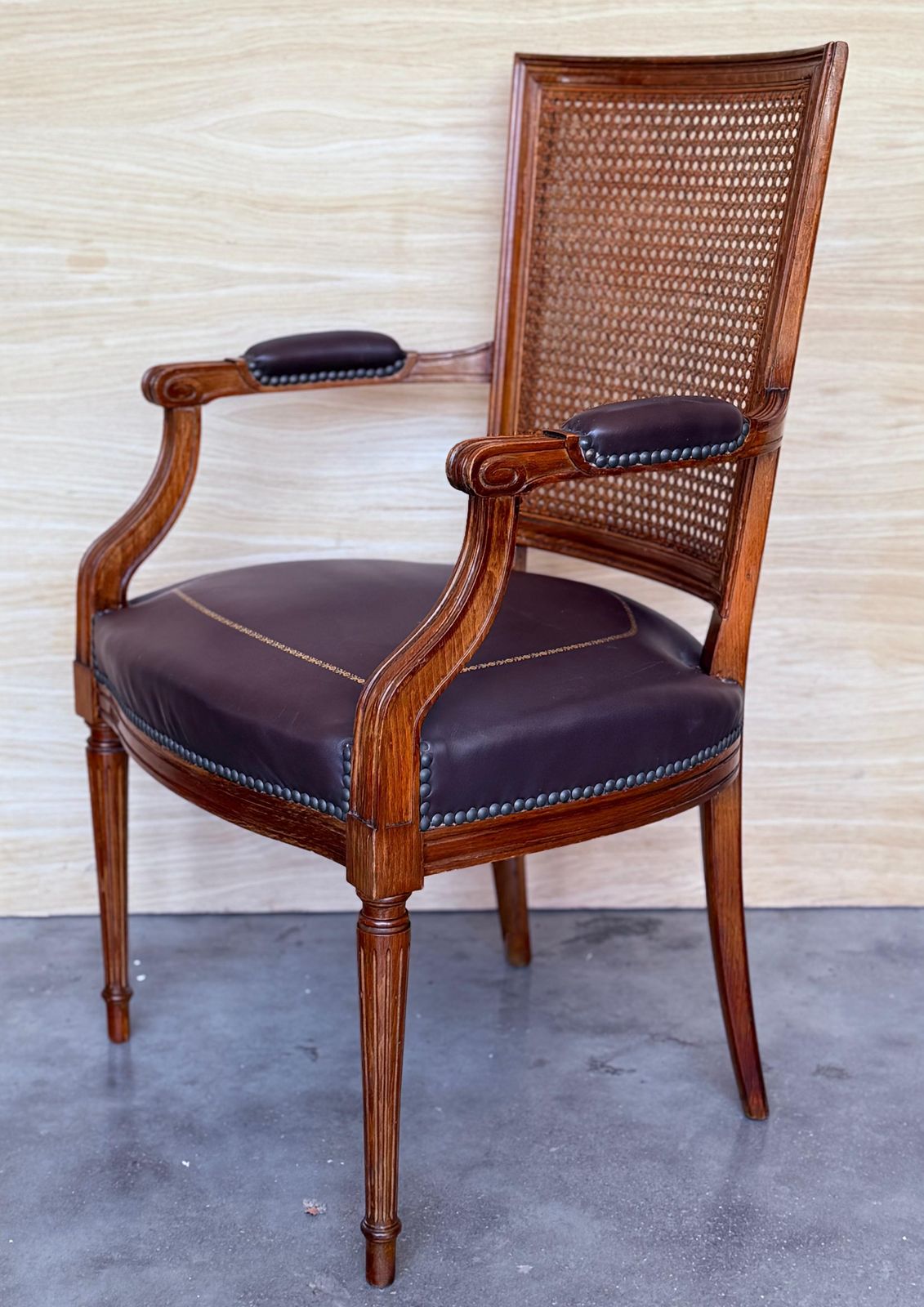 Spanish Early 20th Century Wooden Fauteuil Armchair With Leather Seat photo 1591.0