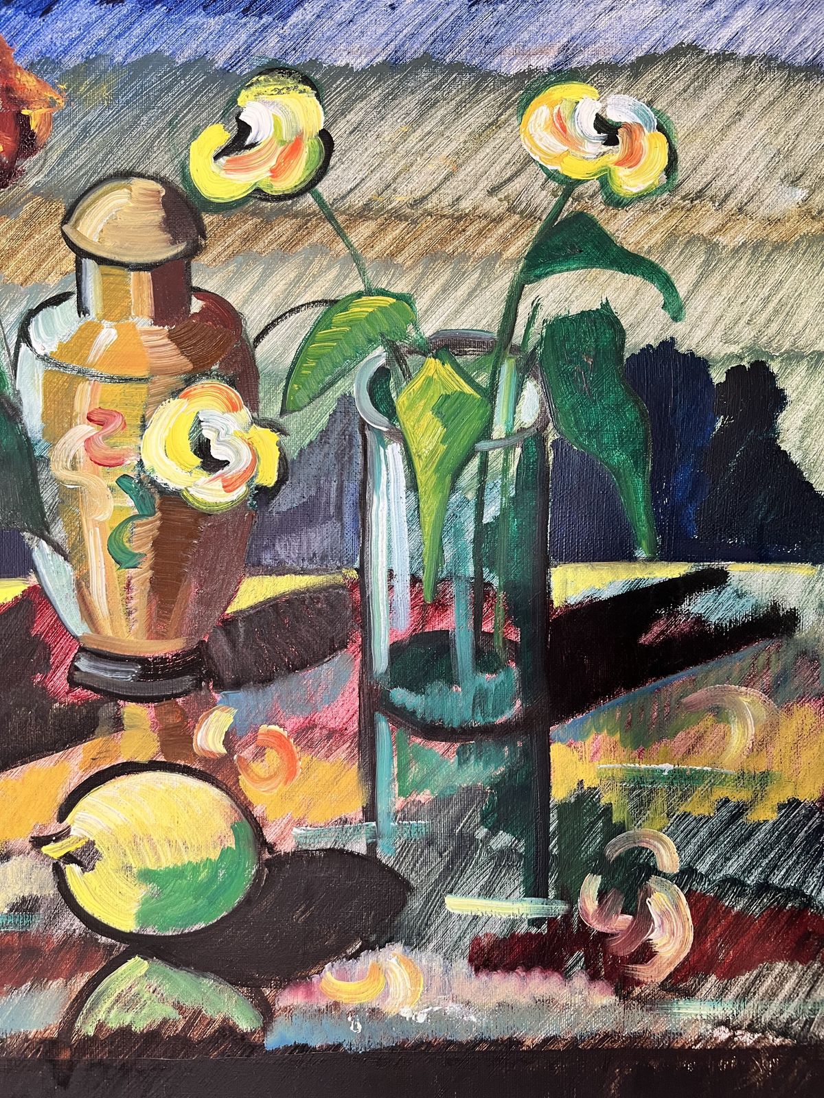 Still Life With Potted Plant, Large Oil On Canvas Painting photo buy