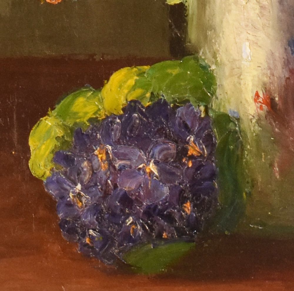 Flowers Painting, Orange Daisies Flowers, Oil On Canvas, Early 20th Century, Primo Dolzan. (Qf24) photo for sale