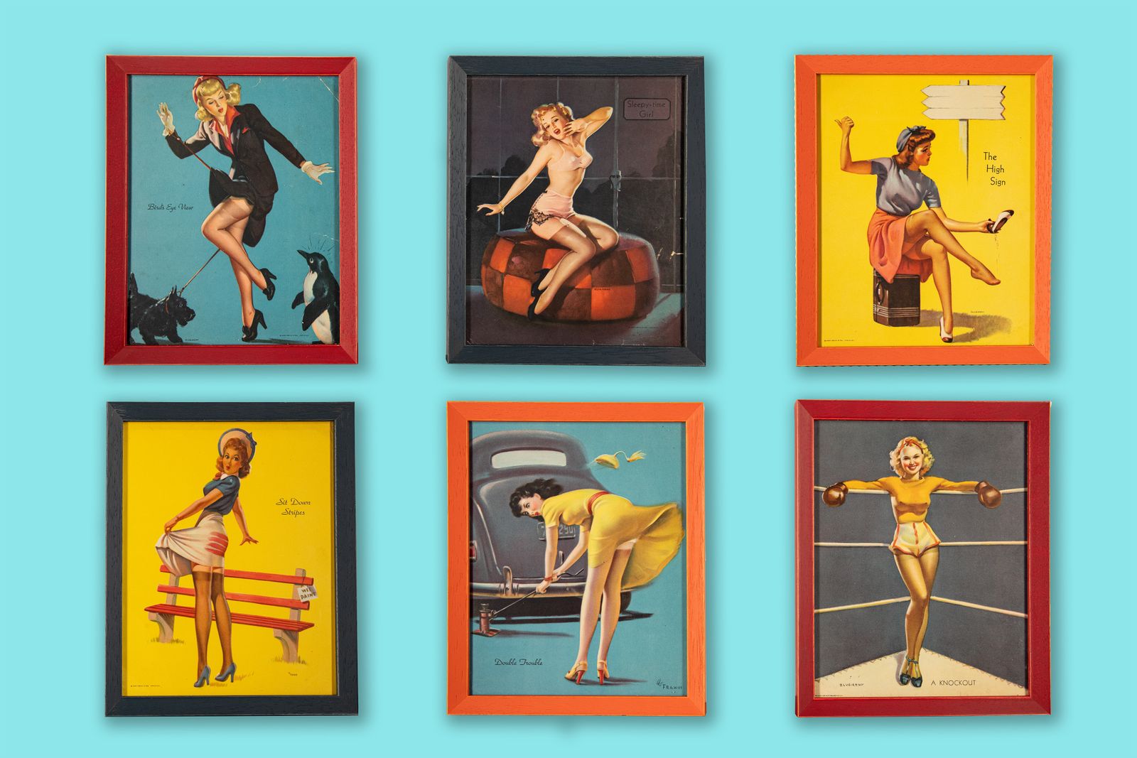 Professionally Framed Original 1950s Pin Up Cards – Set Of 12 photo furniture