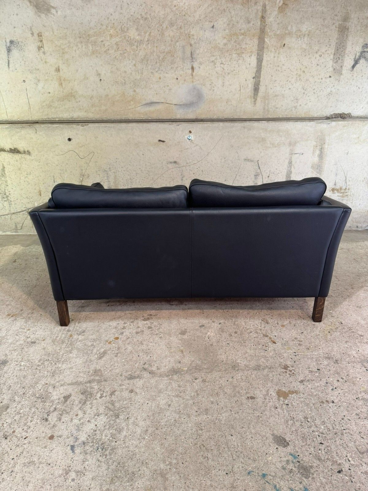 Vintage Danish Mogens Hansen Two Seater Black Leather Sofa #A553 photo buy