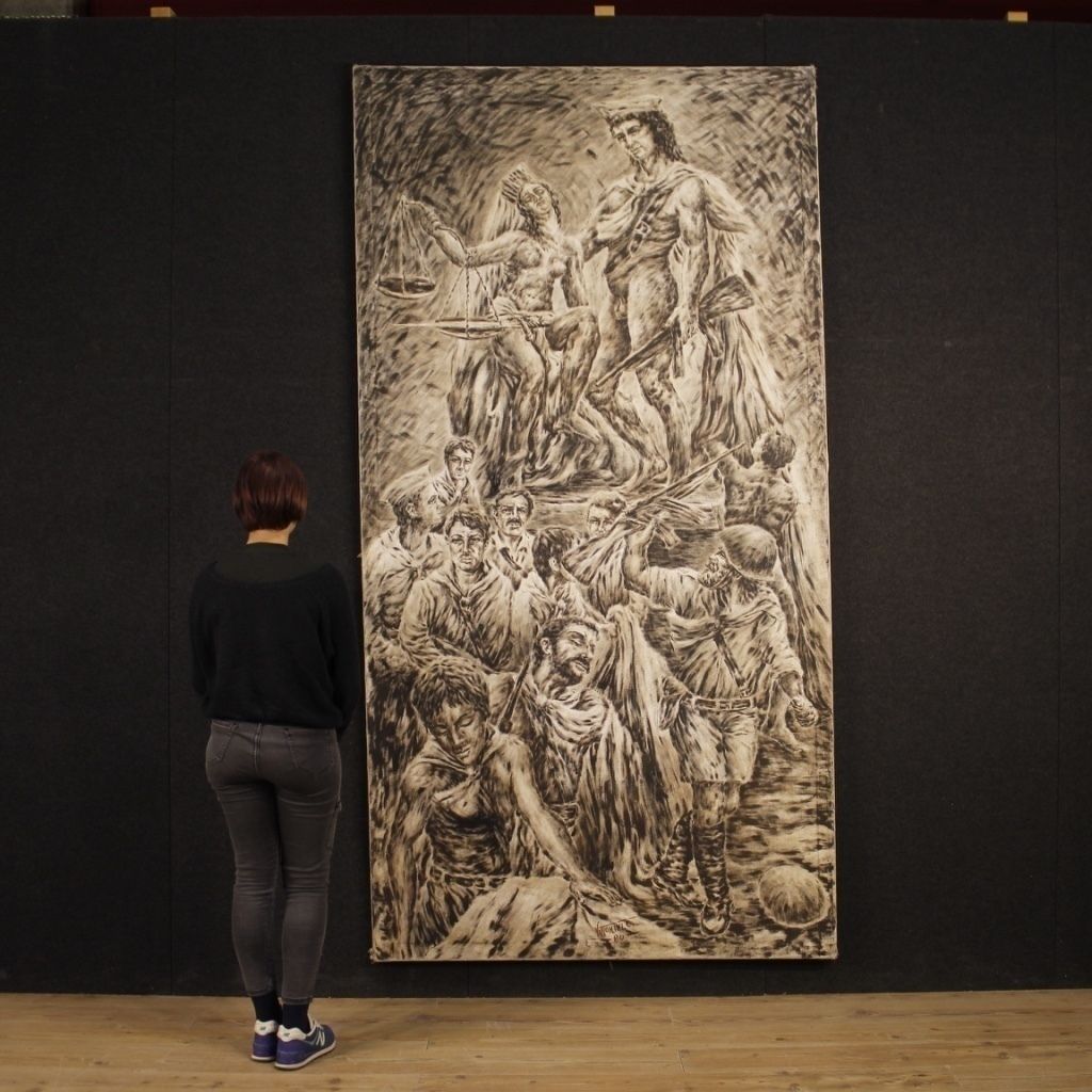 Painting Signed Vittorini C. Allegory Of The Judgment Of Soldiers In War photo Art