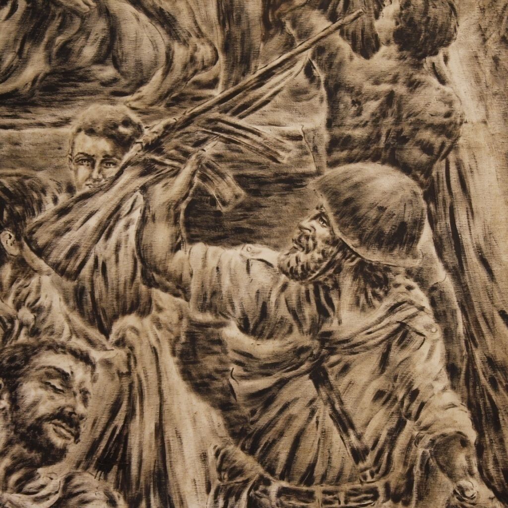 Painting Signed Vittorini C. Allegory Of The Judgment Of Soldiers In War photo vintage