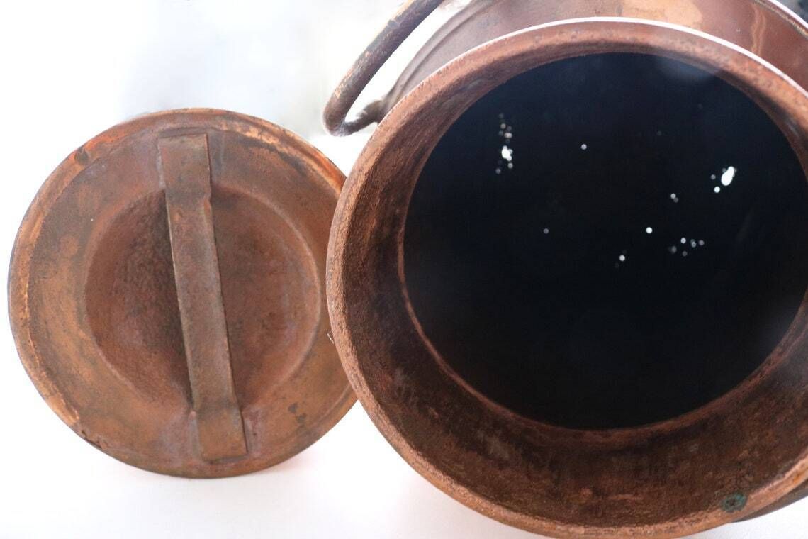 Authentic Antique Copper Plated Milk Jar Handles Umbrella Stand Holder 1880  1900s Country Style Can Farm Late 19th Century Milk Container photo vintage
