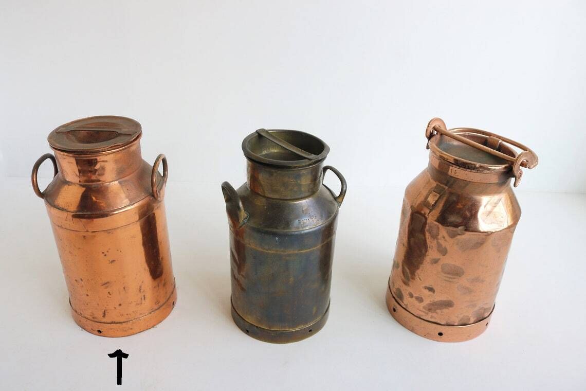 photo furniture Authentic Antique Copper Plated Milk Jar Handles Umbrella Stand Holder 1880  1900s Country Style Can Farm Late 19th Century Milk Container