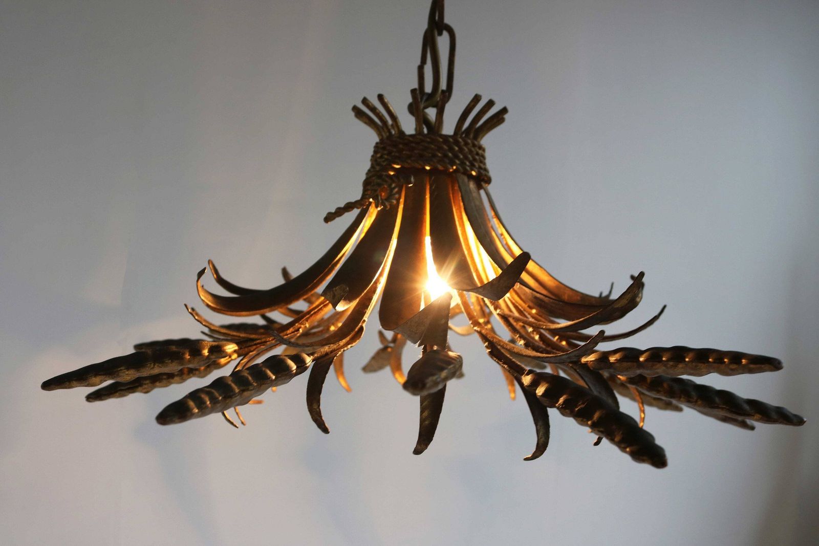 Gilded Sheaf Of Wheat Pendant Chandelier By Designer Hans Kögl 1960s Wheat Sheaf Pendant Light Hollywood Regency Vintage Lightning photo Lighting