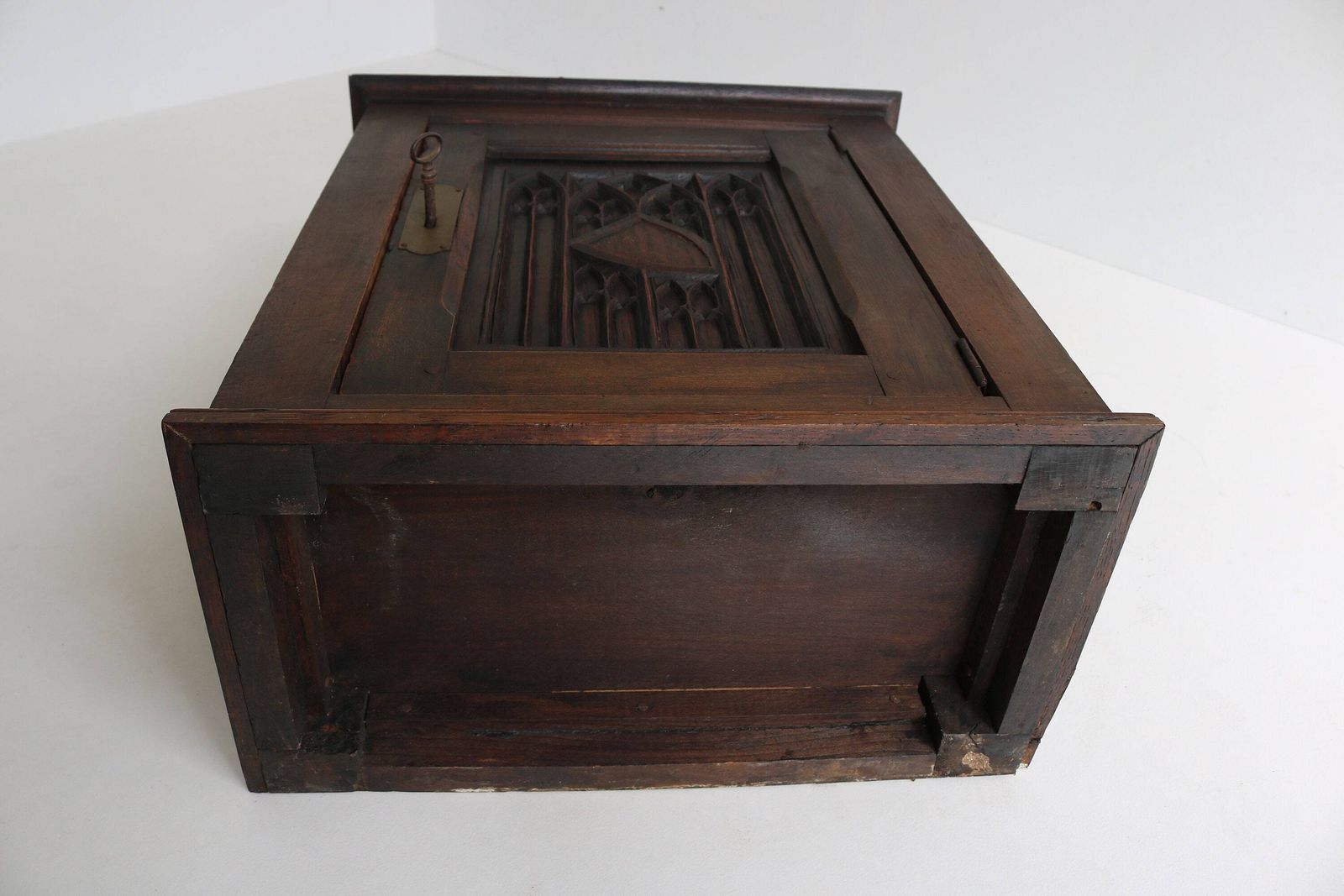 photo for sale Authentic Antique Wooden, Carved Neo Gothic Small Wall Cabinet France 19th Century Medicine Cabinet Gothic Revival Craftsmanship