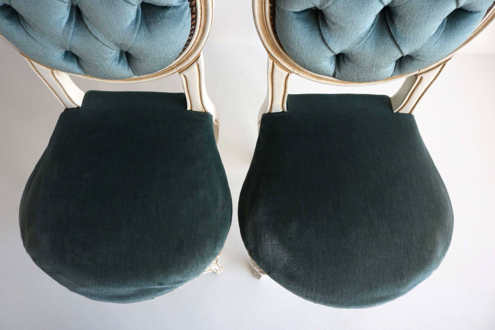 Couple Louis XV Style Quilted Blue Fabric Ding Chairs Lovely Side Chairs Vanity Chairs Two Bedroom Chairs Hollywood Regency Italian 1960s photo 1072.0