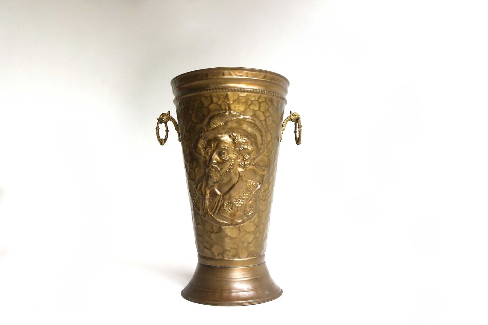 Vintage Brass Hammered Umbrella Stand / Holder Peter Paul Rubens Dragon / Gargoyle's Handles Mid  Century Cane Stand Entrance Hall 50s