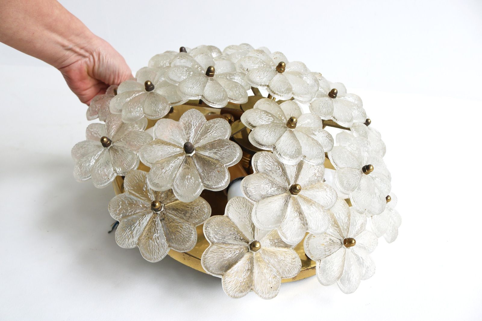 photo furniture Large Appr. 16" Diameter Mid Century Floral Murano Brass Crystal Glass Ceiling Light Ernst Palme Germany 1960 Flower Flush Mount Wall Light