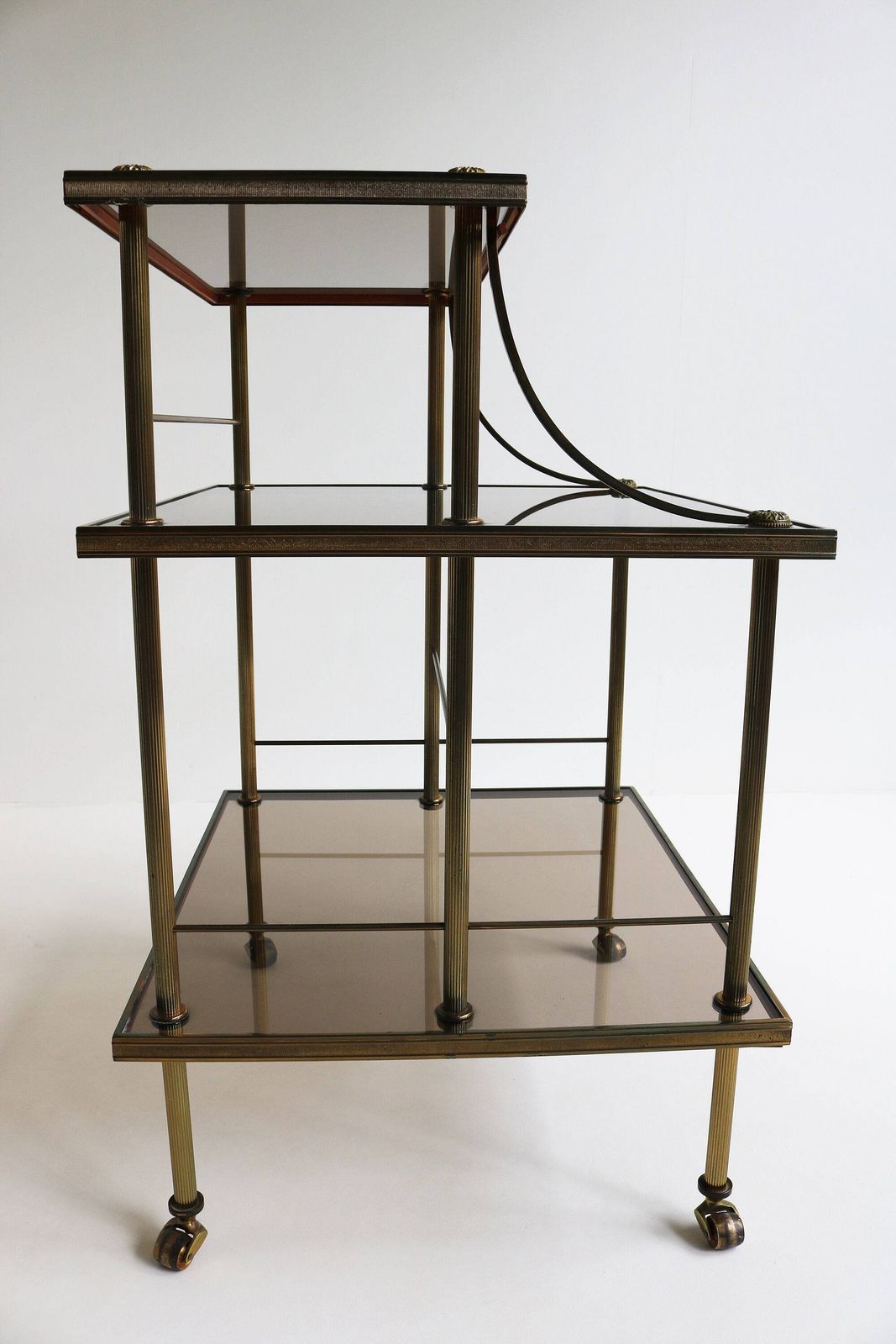 Quality French Brass & Smoked Glass Drinks Trolley Hollywood Regency Serving Trolley Mid Century Tiered Side Table Jansen Bagues Style 1970 photo buy