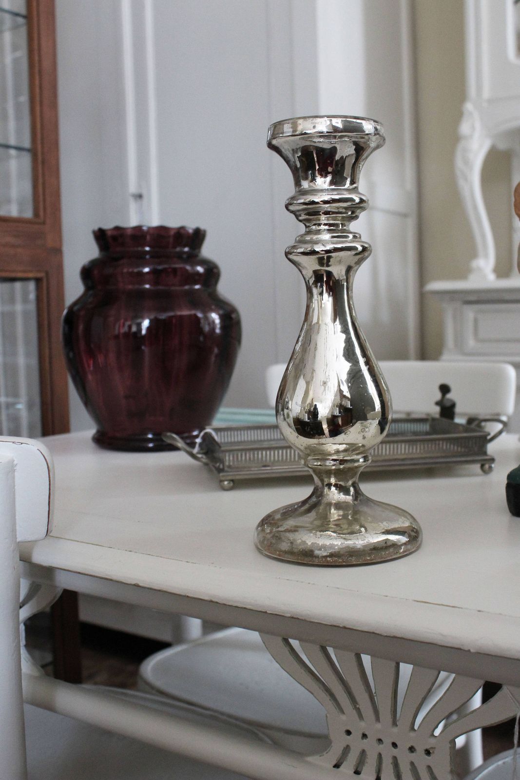 photo for sale Antique Dutch Quicksilver Victorian Candlle Holder Glass Mirror Poorman Silver 1900 Handblown 19 Eeuw Holland Authentic