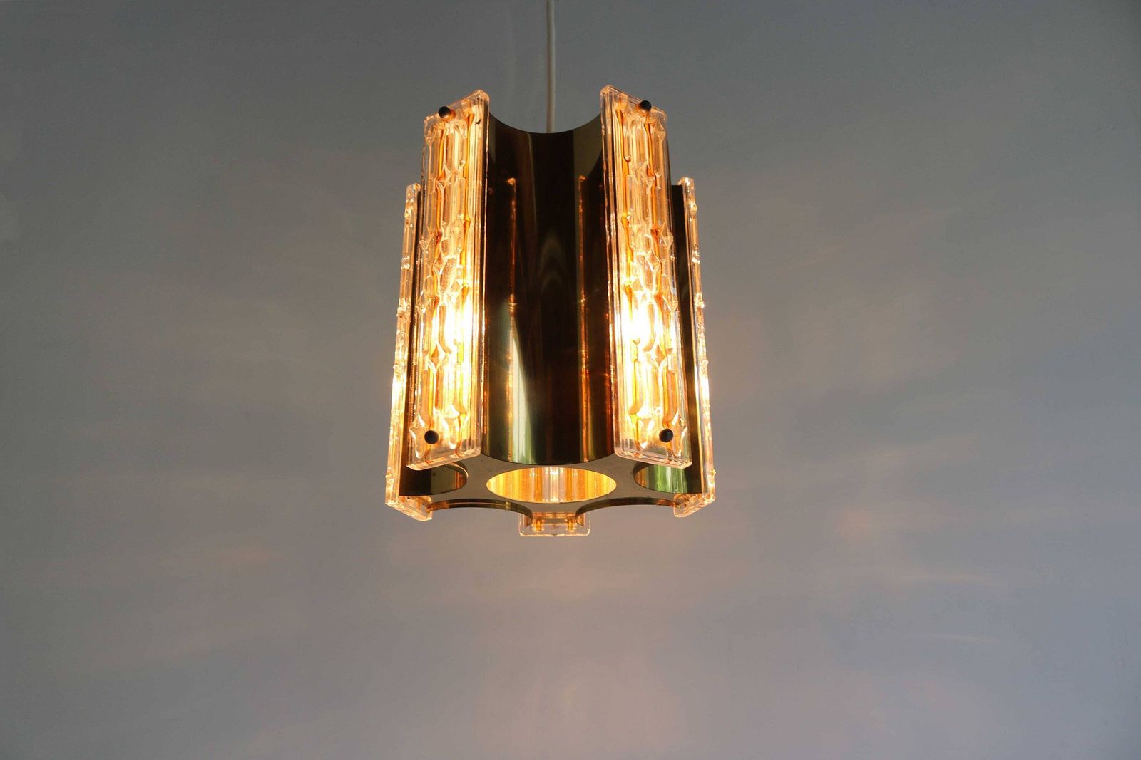 1970s Italian Murano Glass & Brass Vintage Pendant Lamp / Light Retro Mid Century Ceiling Lamp Hallway Chandelier Light Fixture photo furniture