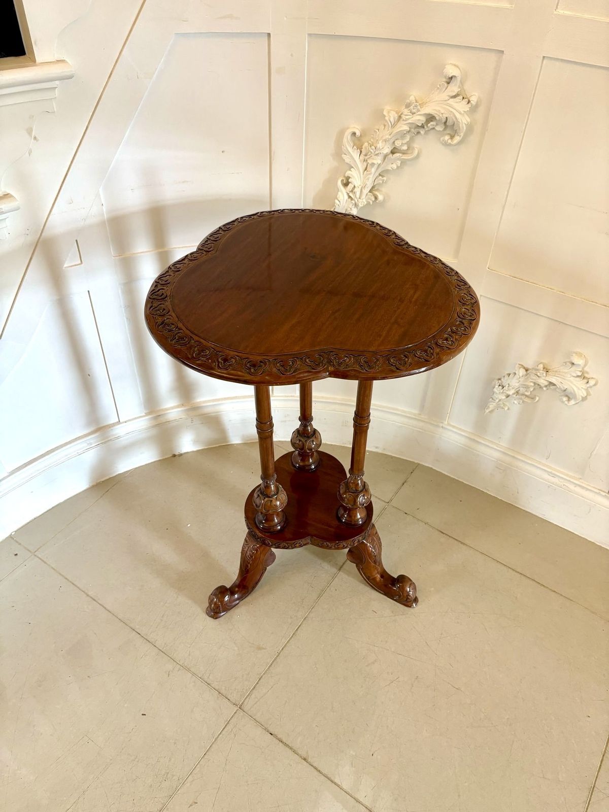 Antique Early 20th Century Carved Mahogany Side Table