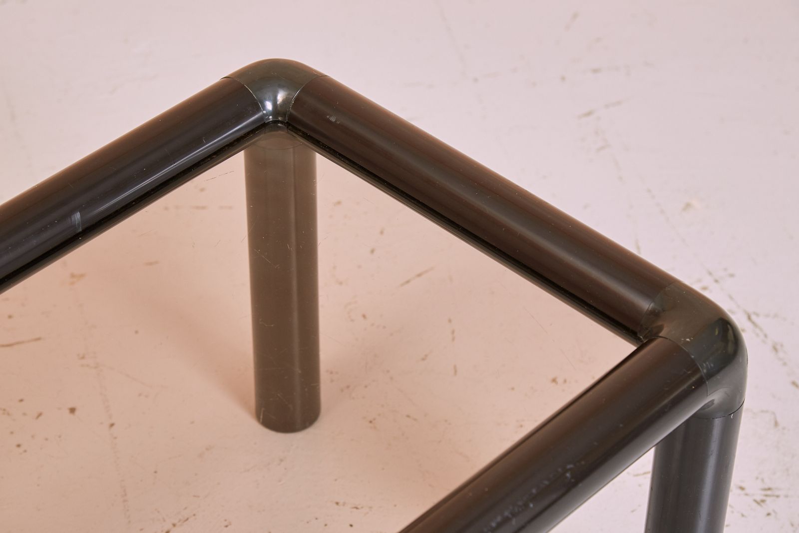 Small 1980s Black Tubular Plastic Side Table With Smoked Glass   Post Modern photo furniture