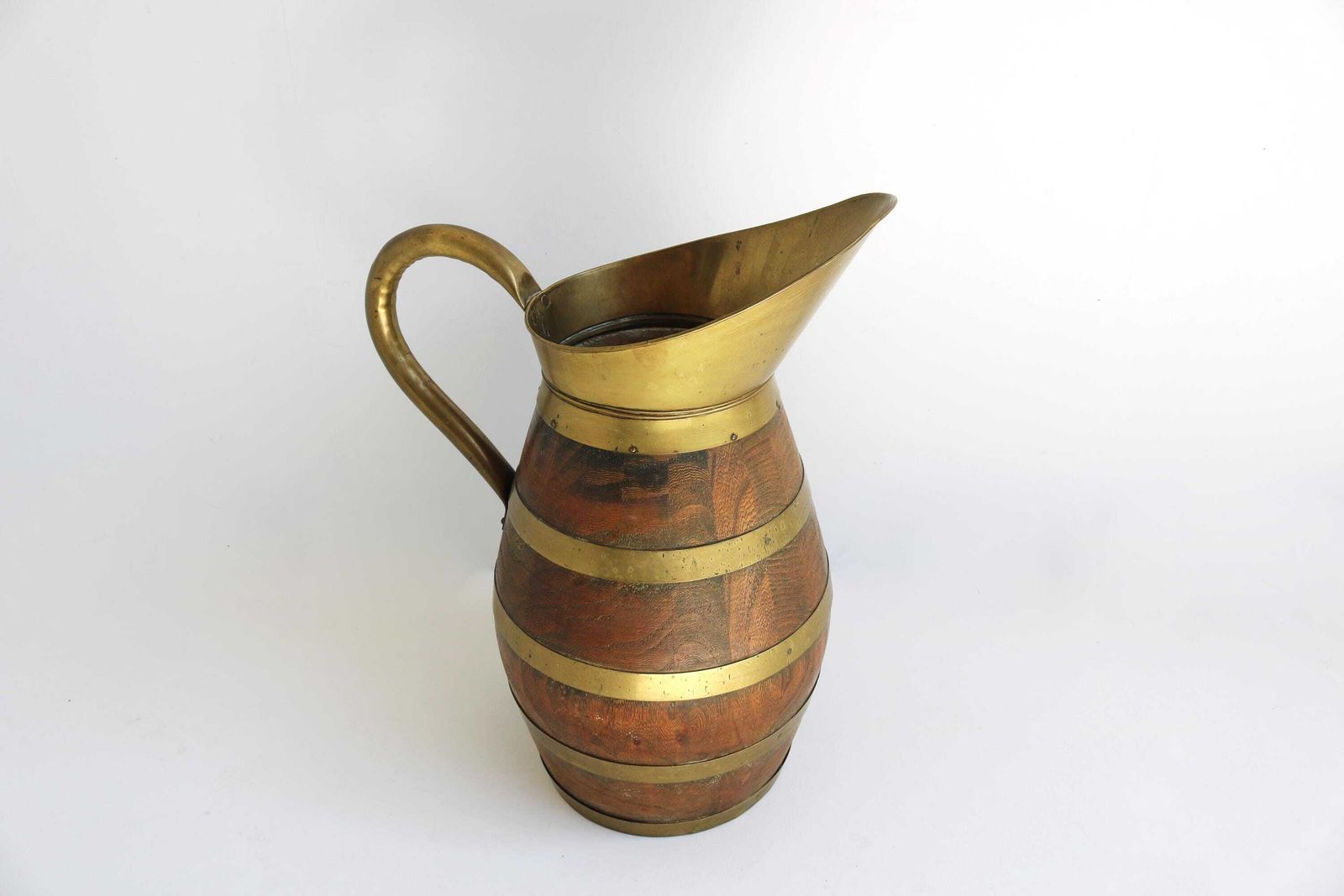 Massive Xl Antique French Copper And Oak Pitcher, Big Wine Jug Large French Umbrella Holder Stick Stand 1900 photo furniture