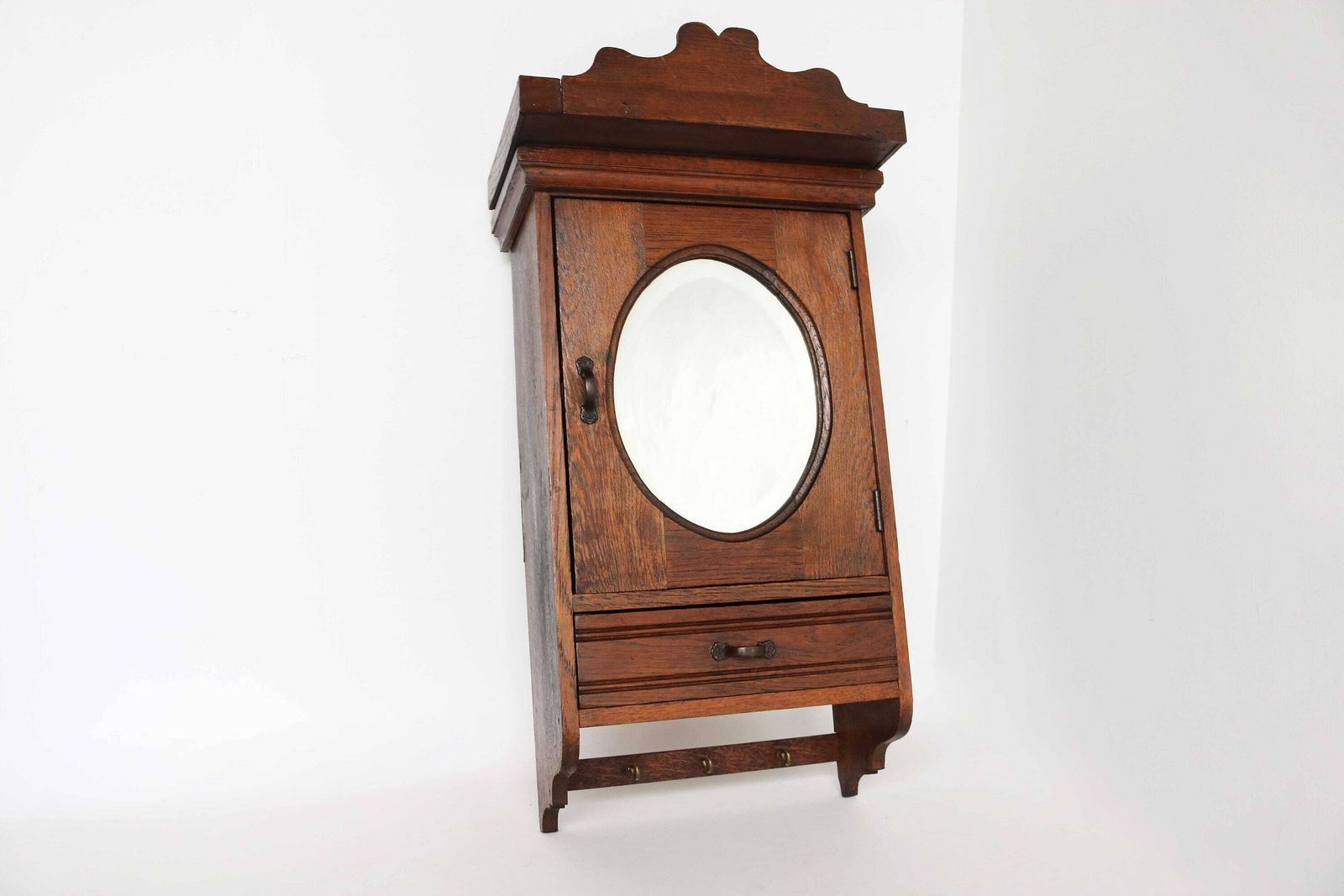 Oval Mirror , Vintage Wooden Medicine Bathroom Kitchen Cabinet Drawer Small Wall Cabinet Apothecary Key Cabinet Wood Antique Art Deco 1930
