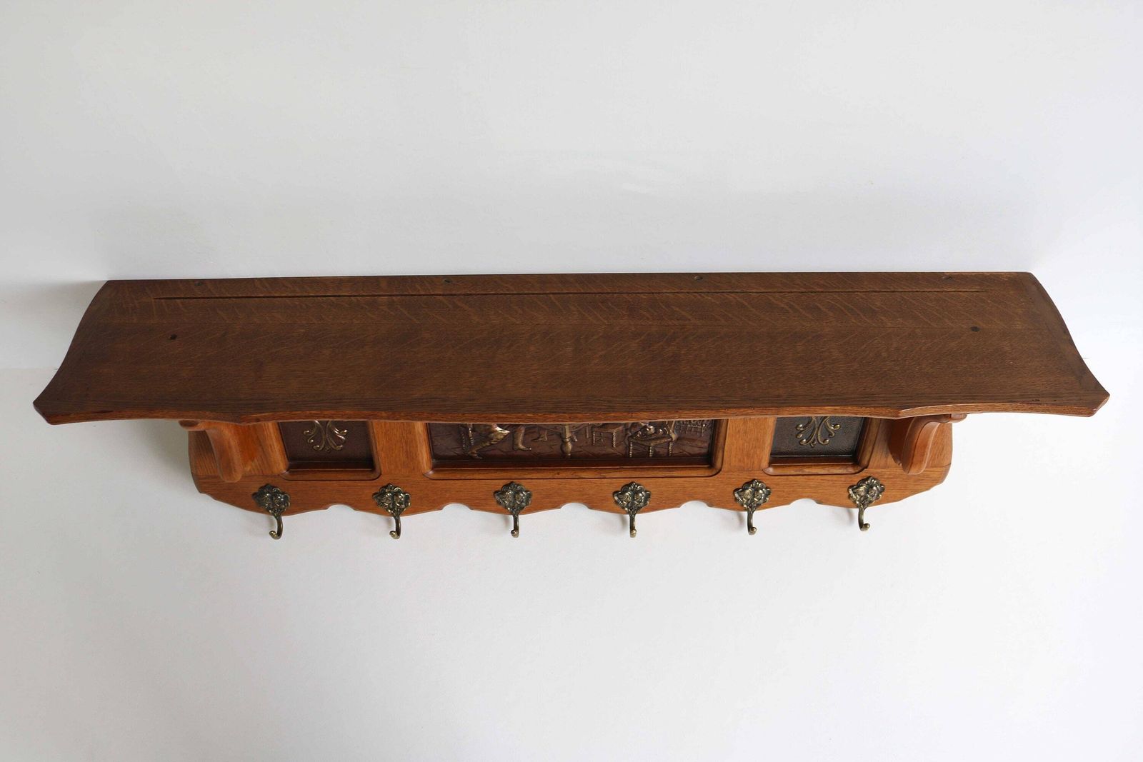 photo furniture Mid Century Oak Wooden Coat Rack Vintage Hat Rack Hall Rack Kitchen Rack Brass Hooks Top Shelf Antique Style Book Shelf Country Farmhouse