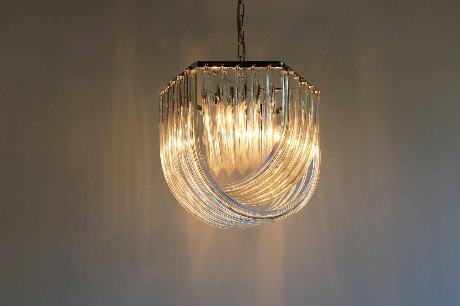 Carlo Nason Curvati Murano Glass Chandelier Mid Century Modern Triedri Chandelier Italy 1960s Venini Style