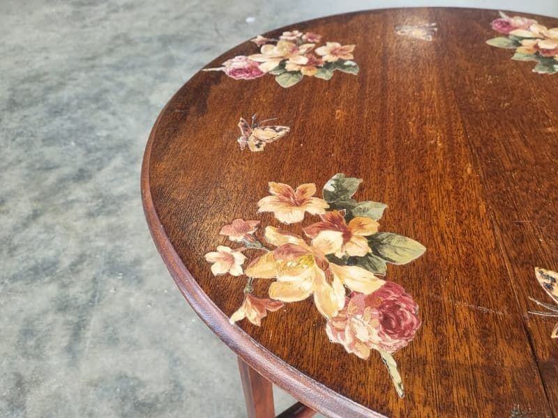 Vintage 20thc Round Oak 2 Tier Floral Side End Occasional Table photo for sale