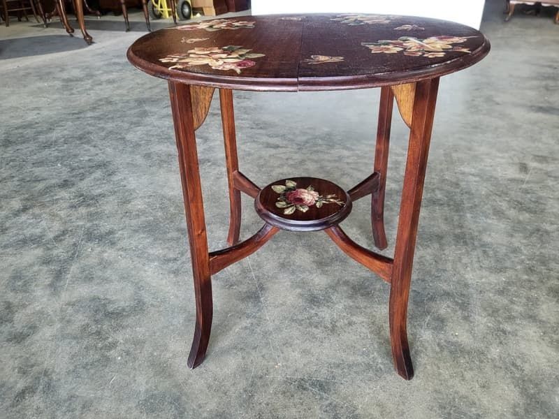 photo for sale Vintage 20thc Round Oak 2 Tier Floral Side End Occasional Table