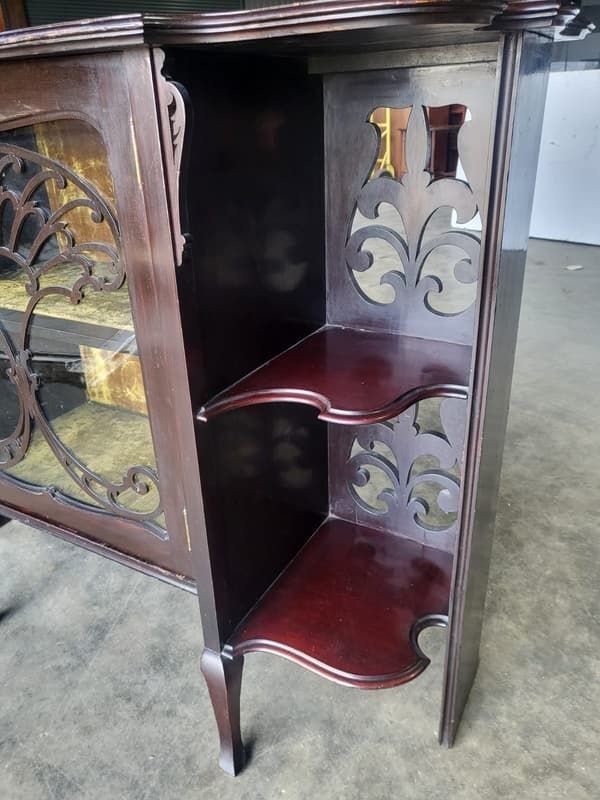 photo for sale Antique Serpentine Glazed Chiffonier Sideboard Cabinet Velvet Shelves