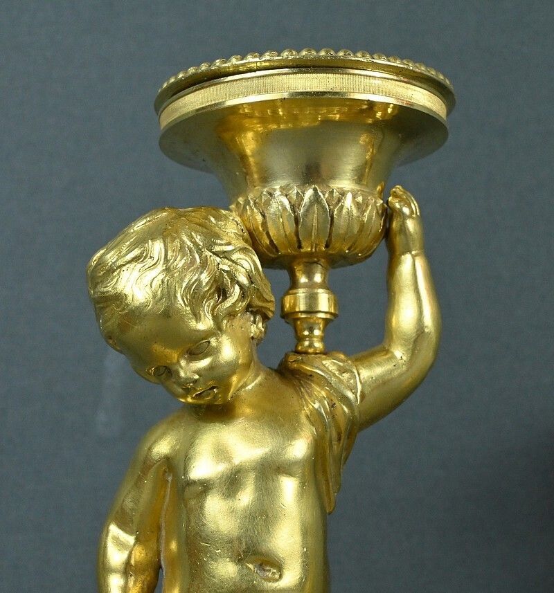 Pair Of Gilt Bronze Candlesticks, Louis XVI – Mid 19th Century photo buy
