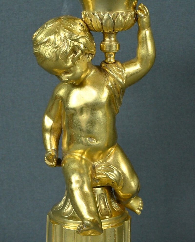 Pair Of Gilt Bronze Candlesticks, Louis XVI – Mid 19th Century photo vintage