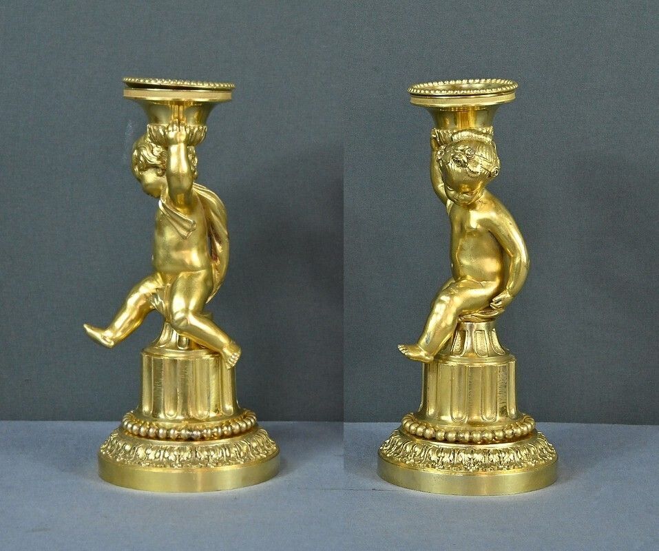 photo buy Pair Of Gilt Bronze Candlesticks, Louis XVI – Mid 19th Century