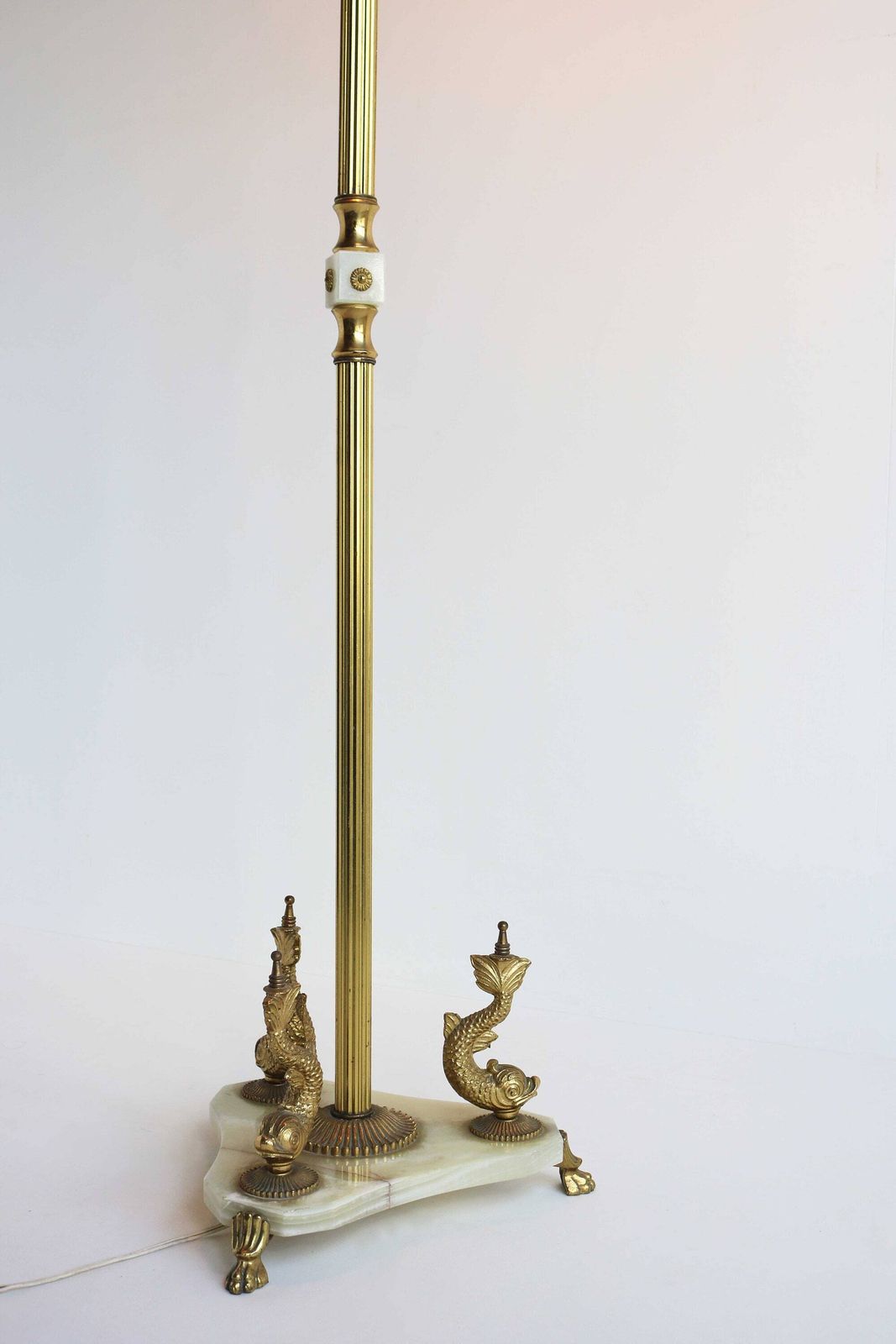 Mid Century Italian Marble, Onyx And Casted Brass Regency Floor Lamp Stand Standing Lamp Base 1950s Standard Lamp Fish Base Claw Feet photo for sale
