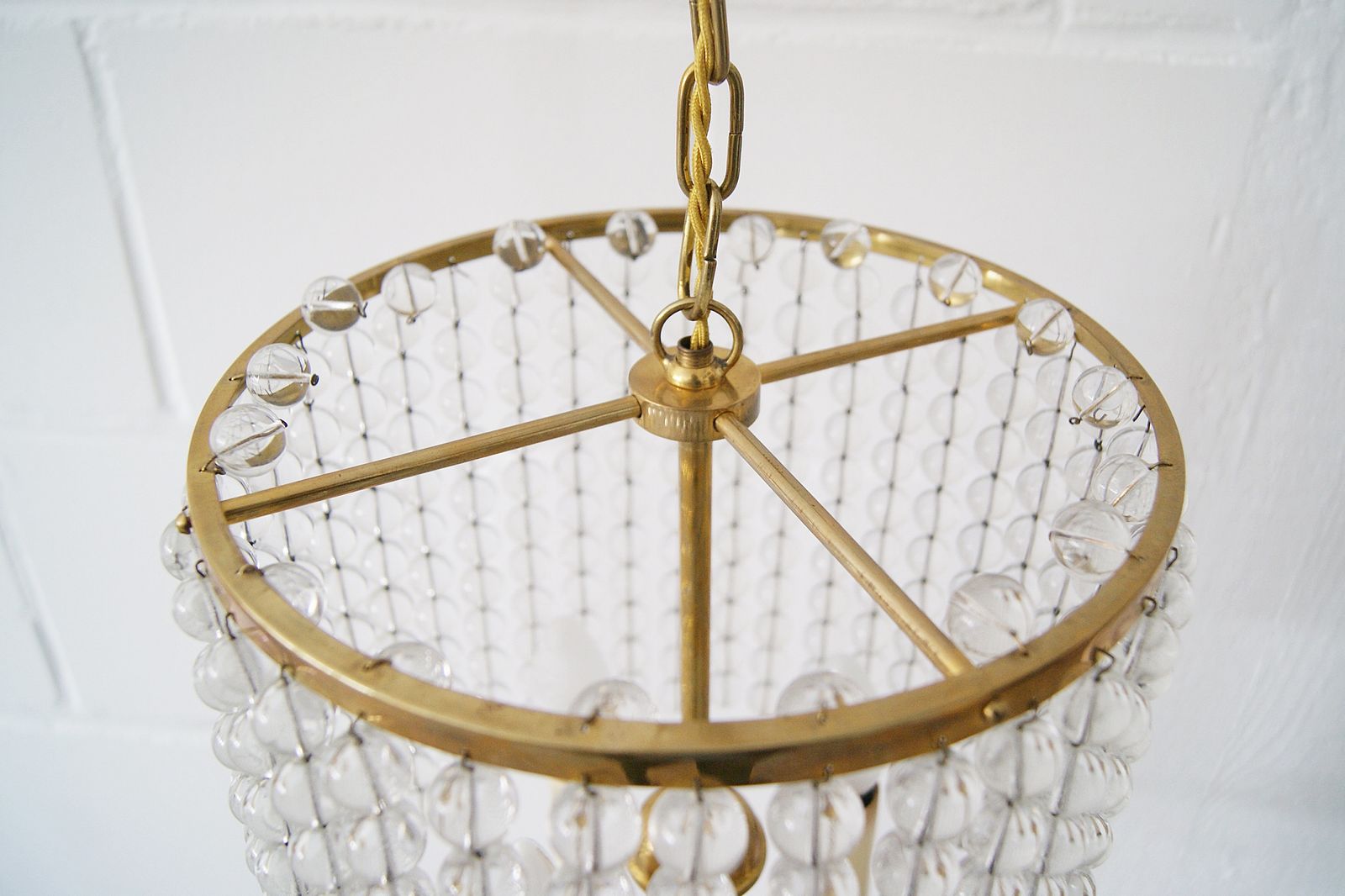 Chandelier Antique Four Flames With Glass Beads, Brass, Boho Lamp photo Lighting