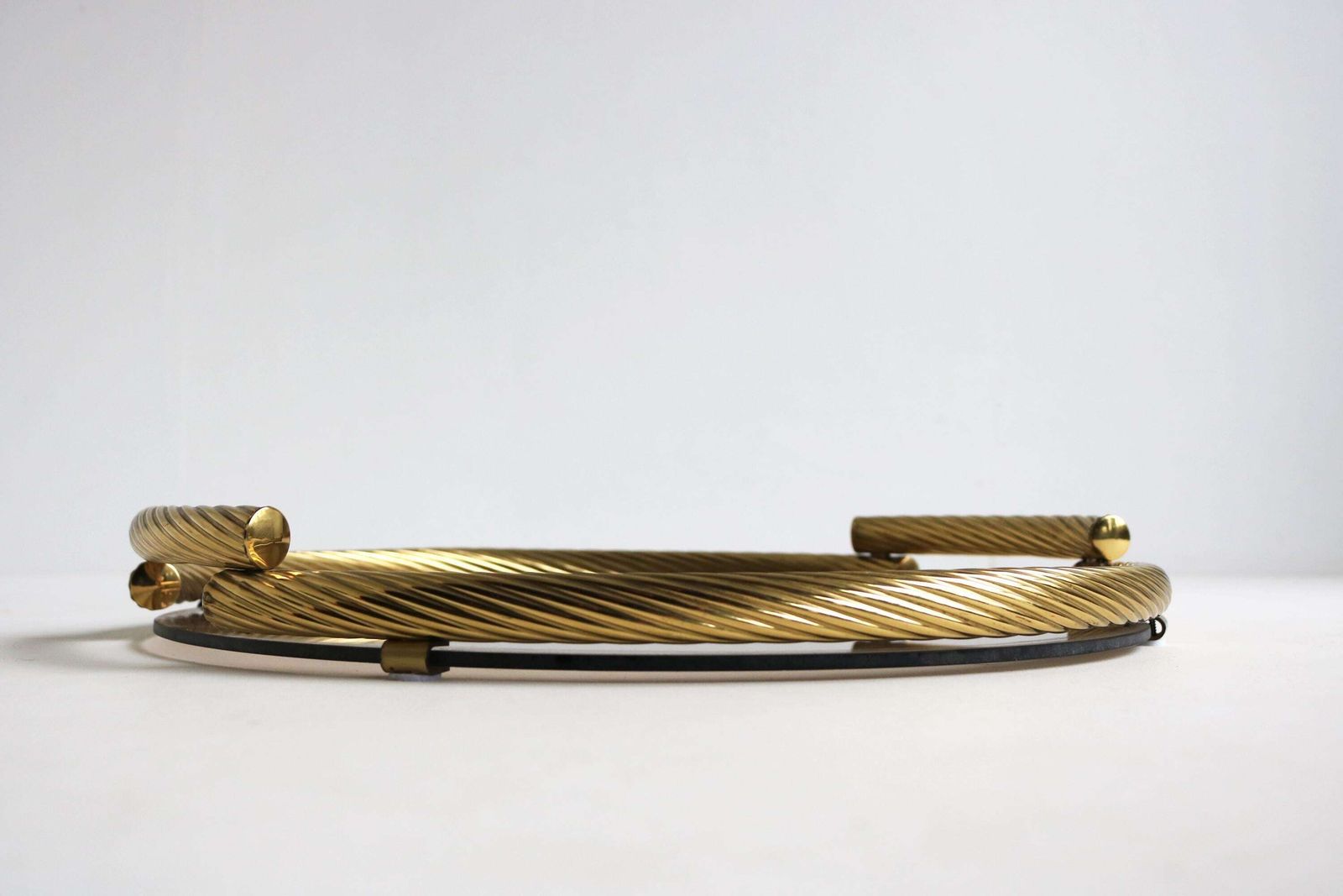 Dimart Milano 24 Karat Gold Plated Brass Italian Round Tray With Smoked Glass 1980s photo furniture
