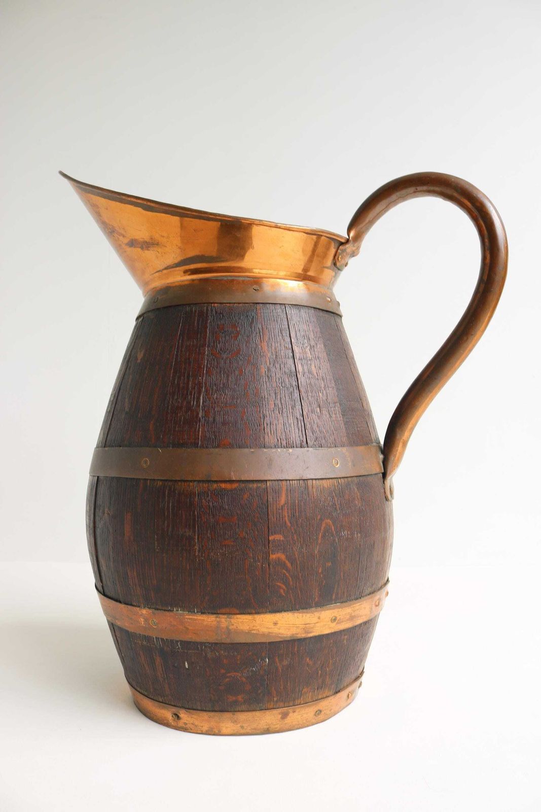 Big Massive Xl Antique French Red Copper And Oak Pitcher, Wine Jug Large French Umbrella Holder Stick Stand 1900 photo furniture
