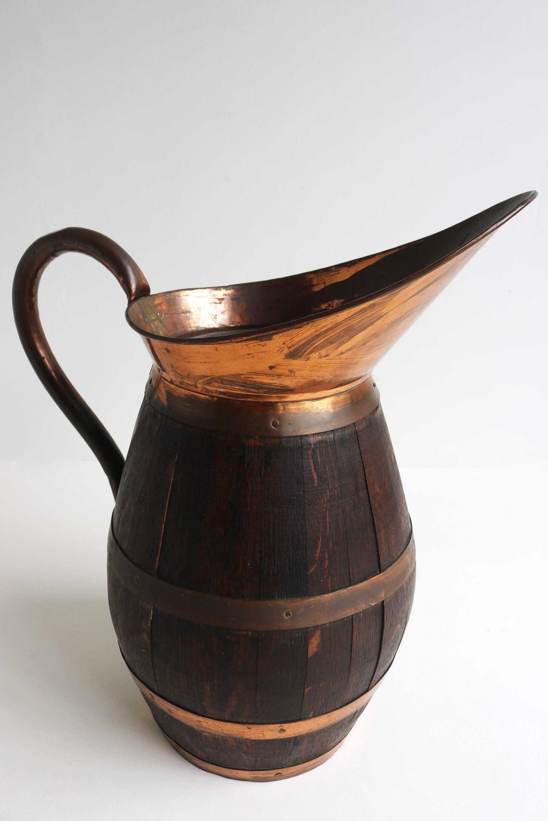 Big Massive Xl Antique French Red Copper And Oak Pitcher, Wine Jug Large French Umbrella Holder Stick Stand 1900 photo Home Decor