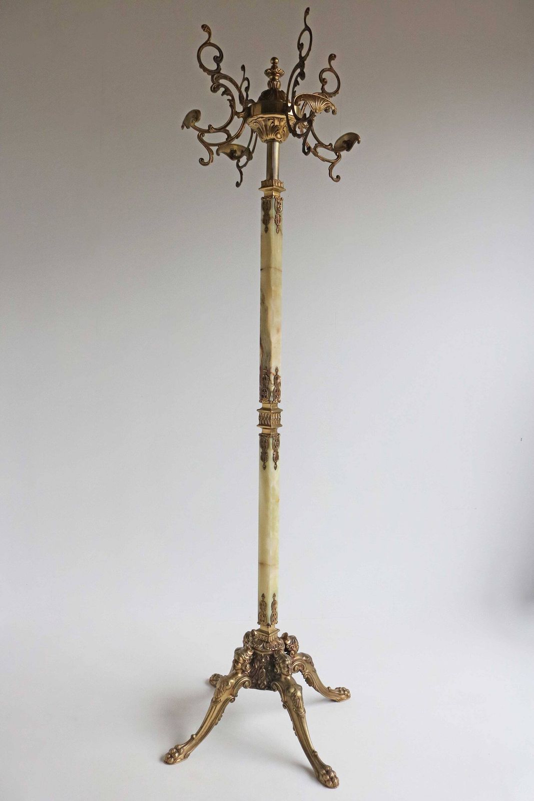 Gorgeous Italian Ornate Casted Brass & Onyx Marble Coat Hat Rack Hall Tree Floor Stand Hollywood Regency Vintage Eye Catcher Classic photo for sale