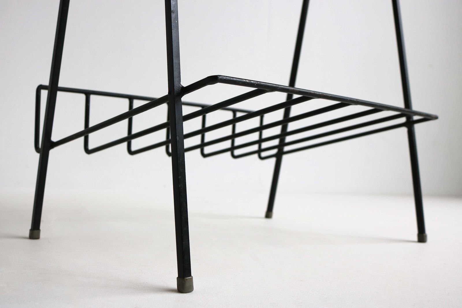 Juliette Belarti Style Vintage Handmade Tile Top Iron Magazine Rack 50s Funky Magazine Holder Retro Side Table Mid Century Newspaper Rack photo vinterior